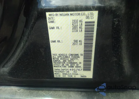 2015 Nissan Altima 2.5 S из США, поврежденный, VIN 1N4AL3AP5FC491767